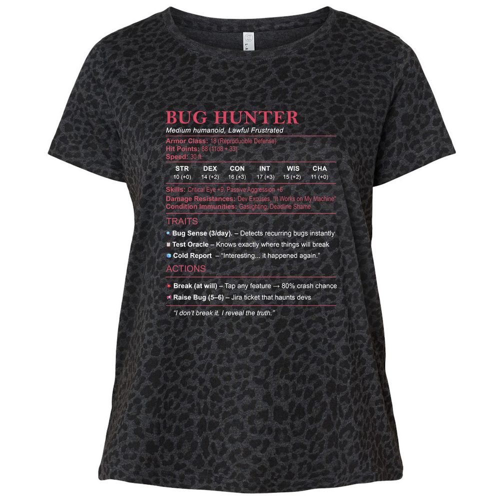 Tester Stats (Bug Hunter) Ladies Curvy Jersey - Black Leopard - 11