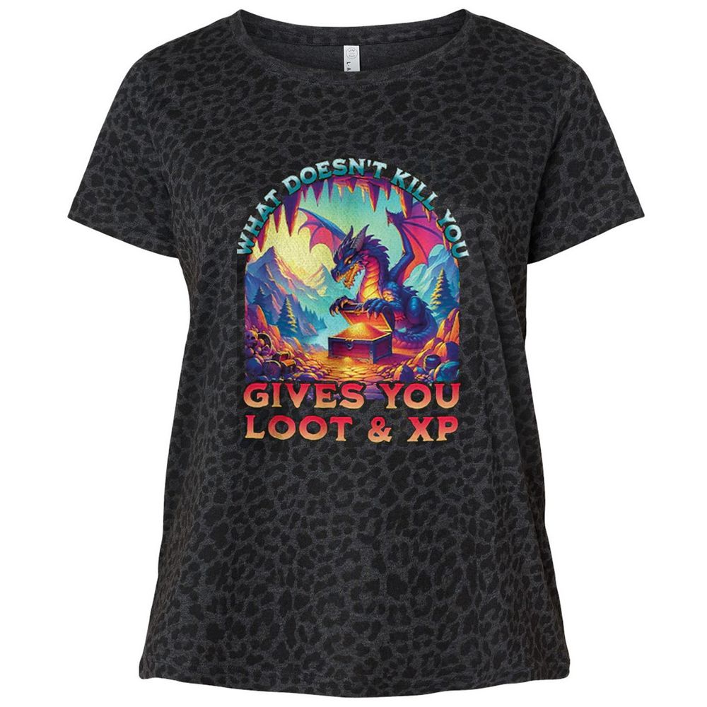 What Doesn't Kill You Give You Loot & XP Ladies Curvy Jersey - Black Leopard - 11