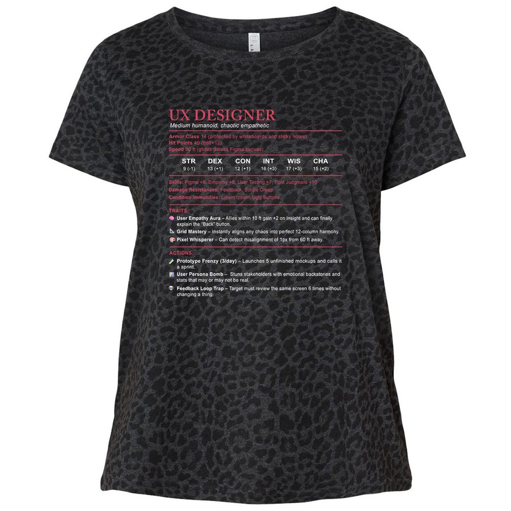 UX Designer Stats Ladies Curvy Jersey - Black Leopard - 11