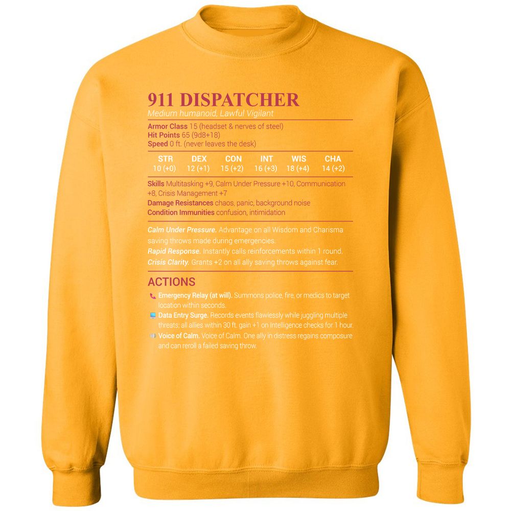 911 Dispatcher Classic Unisex Sweatshirt - Gold - 11