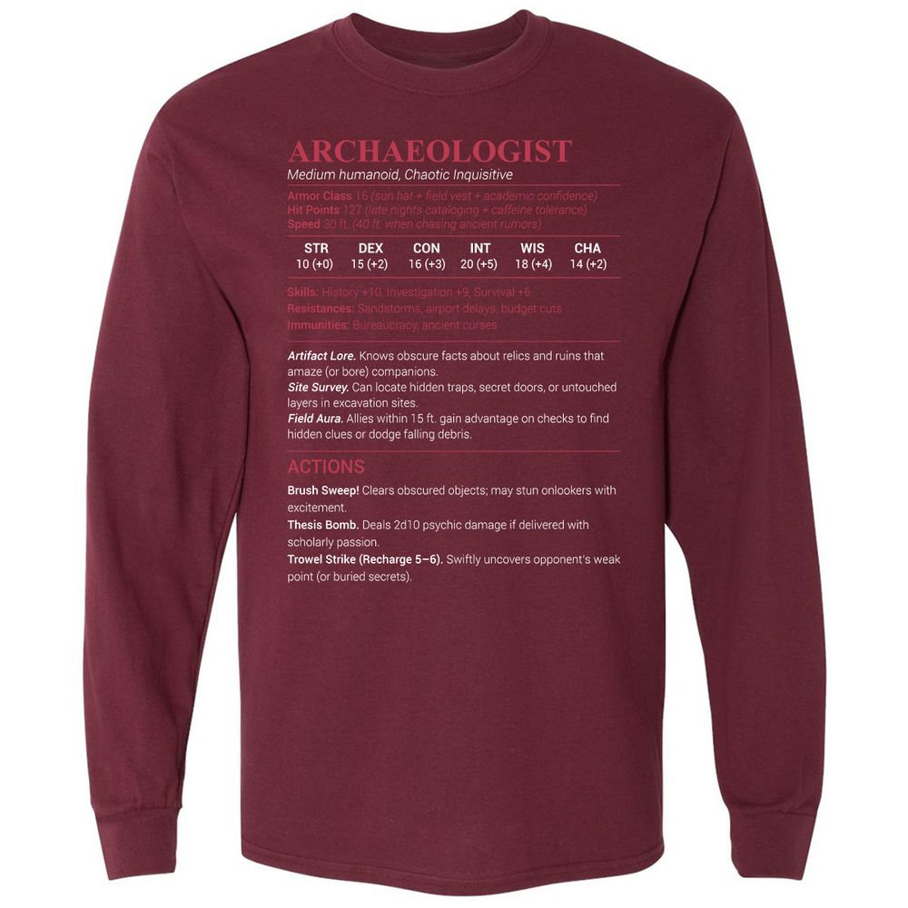 ARCHAEOLOGIST Long Sleeve T-Shirt - Maroon - 11