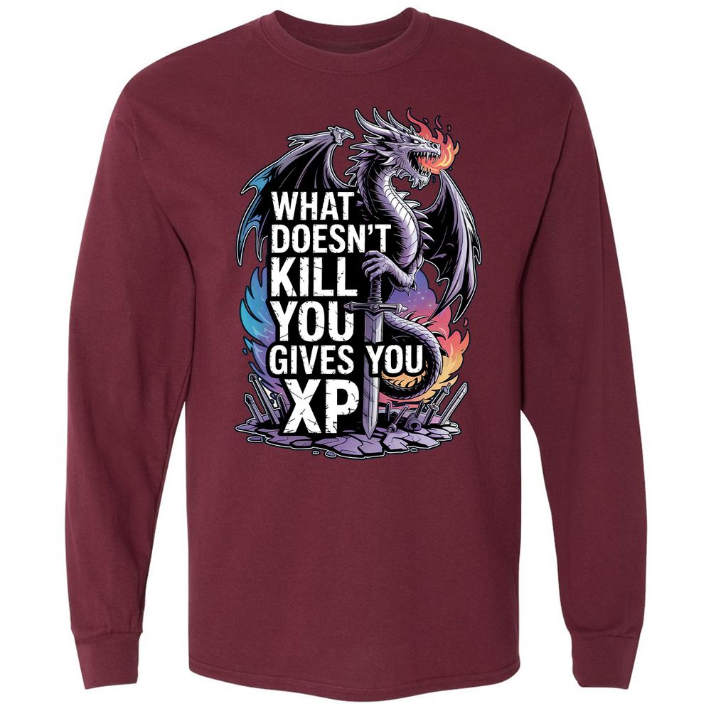 What Doesn't Kill You Dragon Long Sleeve T-Shirt - Maroon - 11