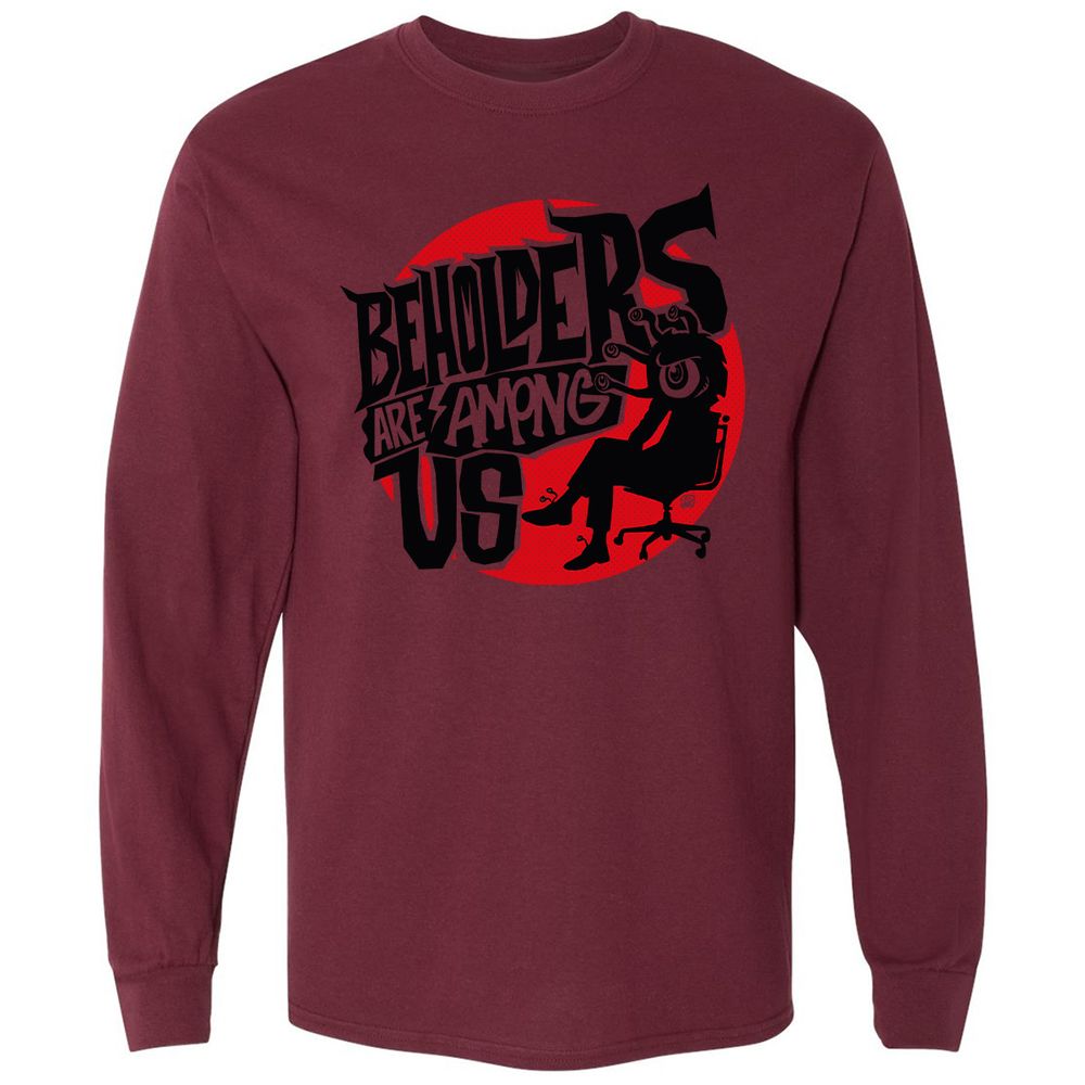 Beholders Are Among Us Long Sleeve T-Shirt - Maroon - 11