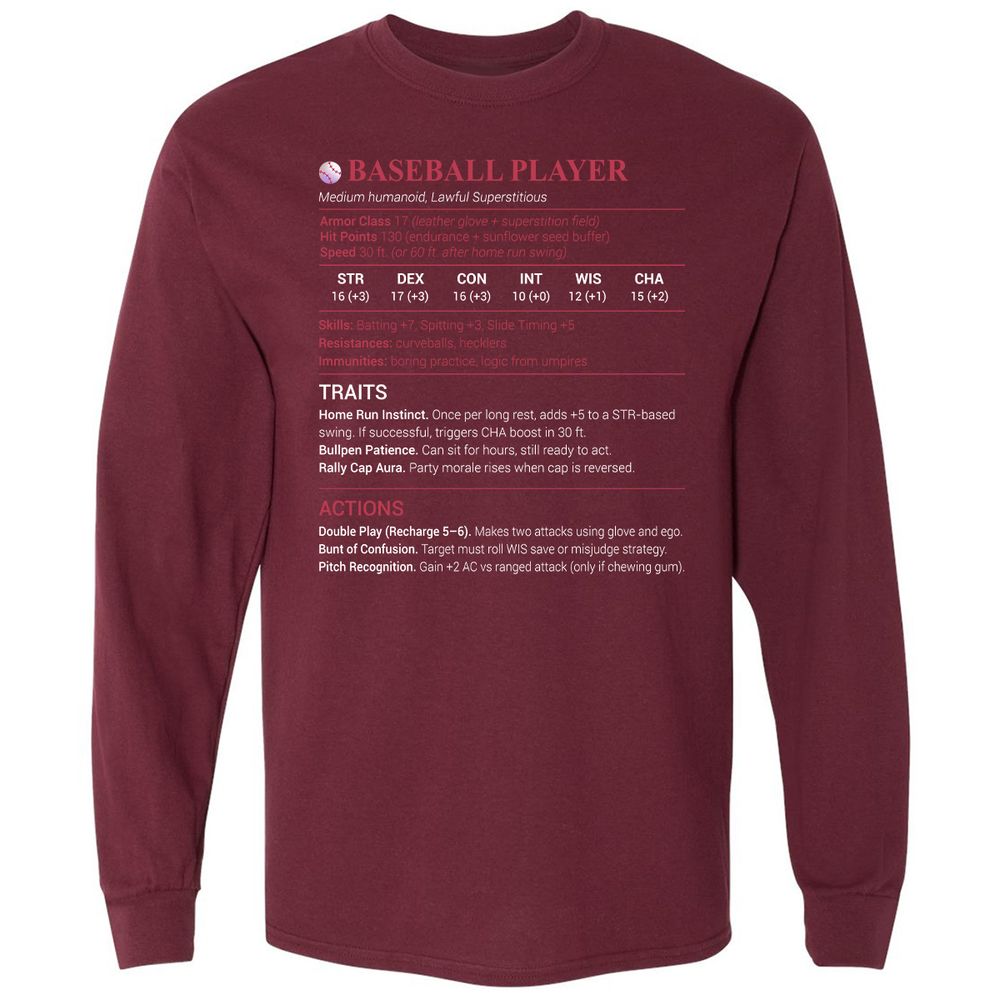 Baseball Player Long Sleeve T-Shirt - Maroon - 11