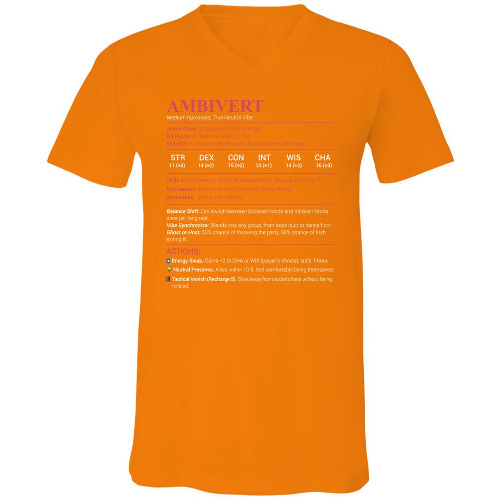 Ambivert Stats Unisex V-Neck T-Shirt - Orange - 11