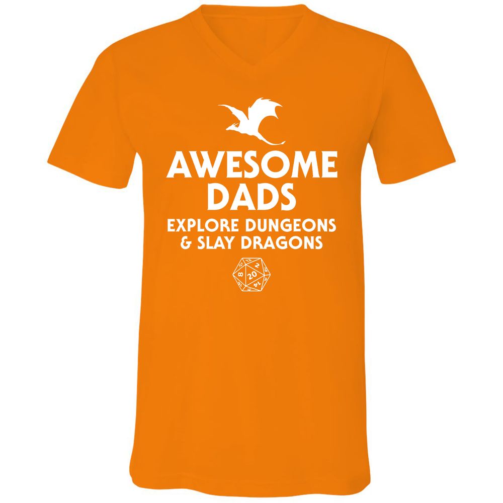 Awesome Dads Slay Dragons Unisex V-Neck T-Shirt - Orange - 11