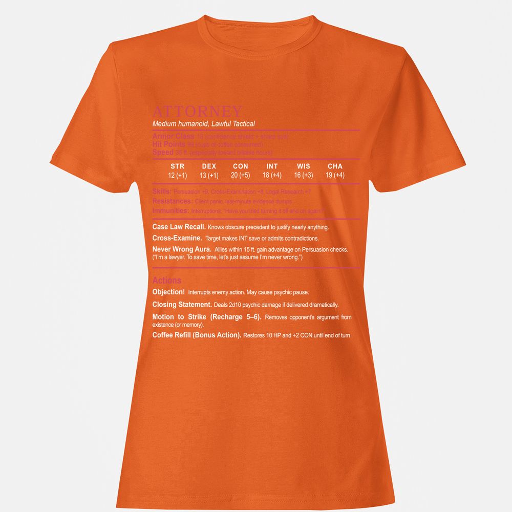 Attorney Women's T-Shirt - Orange - 11