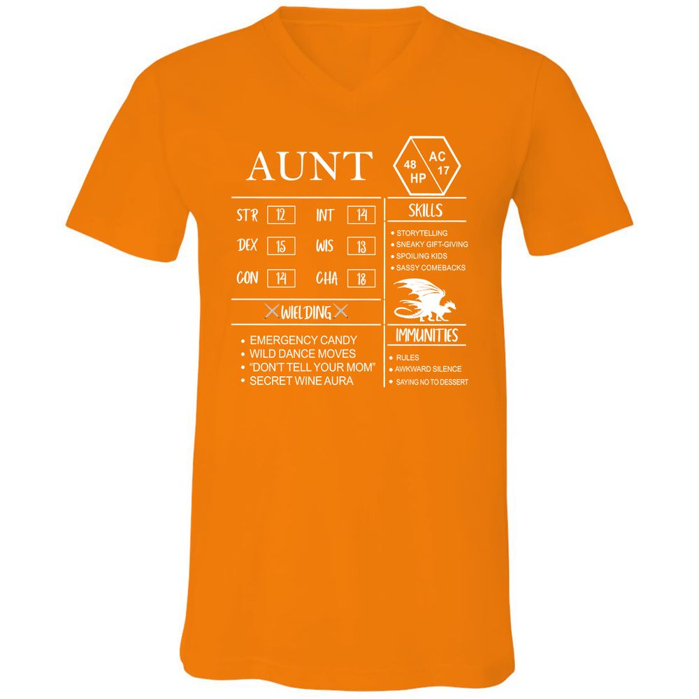 Aunt Stats Unisex V-Neck T-Shirt - Orange - 11