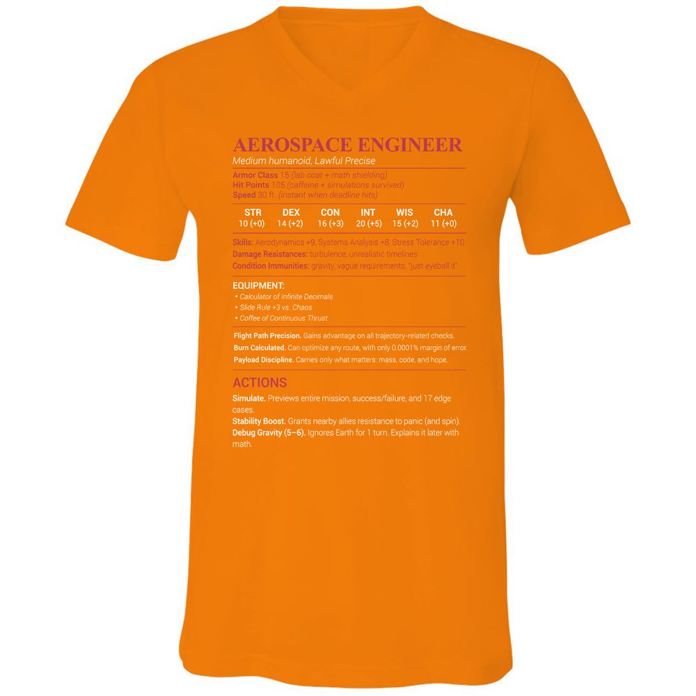 Aerospace Engineer Unisex V-Neck T-Shirt - Orange - 11