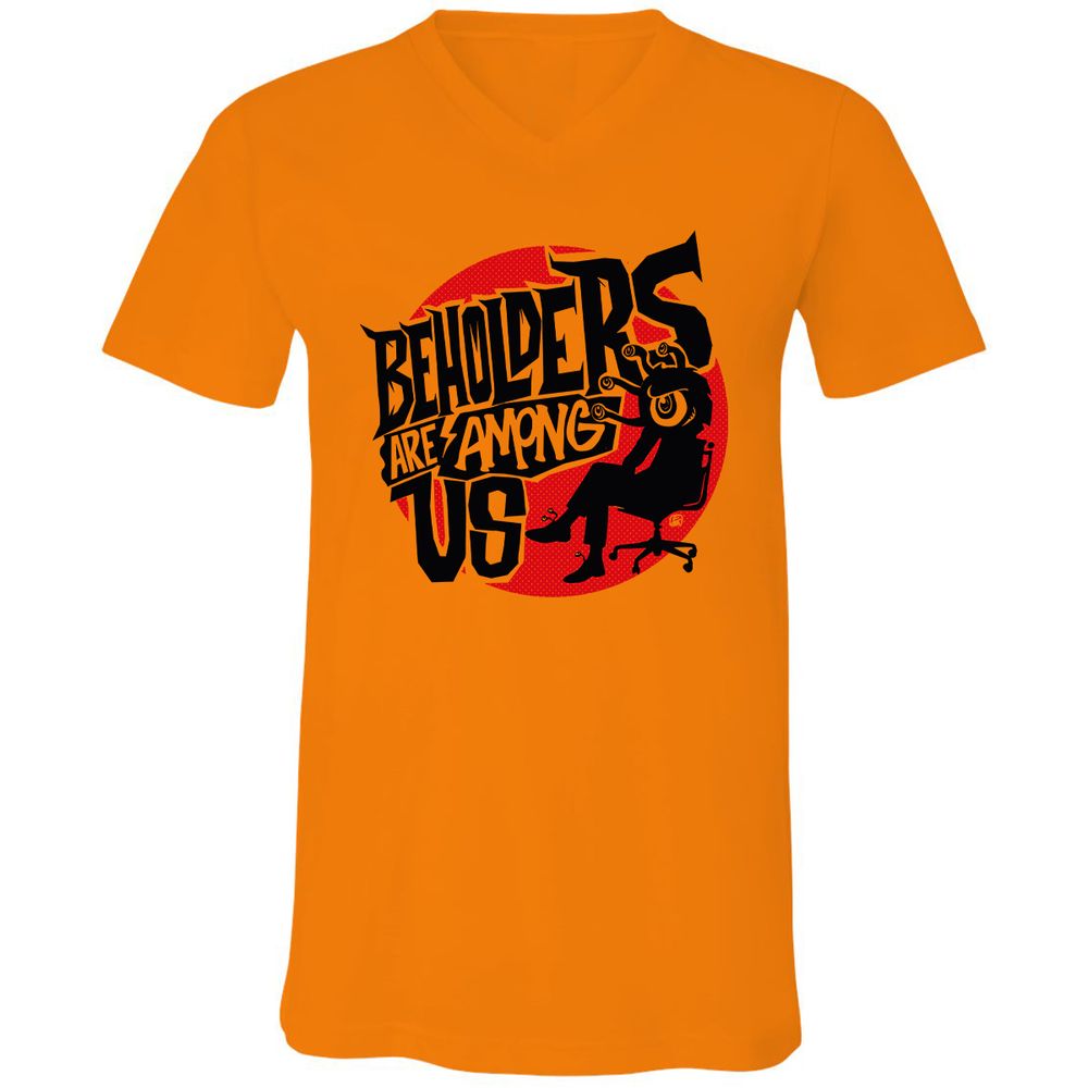 Beholders Are Among Us Unisex V-Neck T-Shirt - Orange - 11