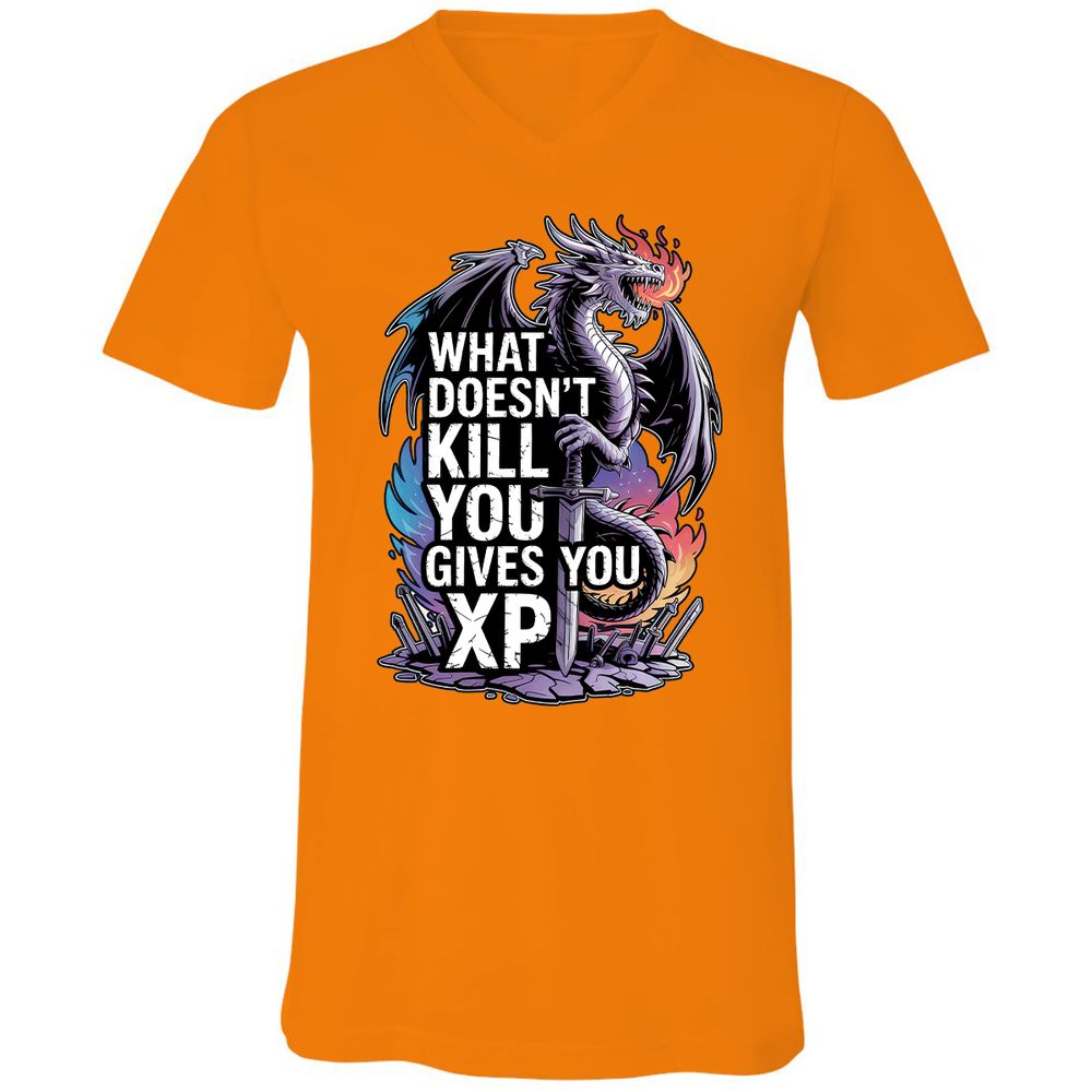 What Doesn't Kill You Dragon Unisex V-Neck T-Shirt - Orange - 11