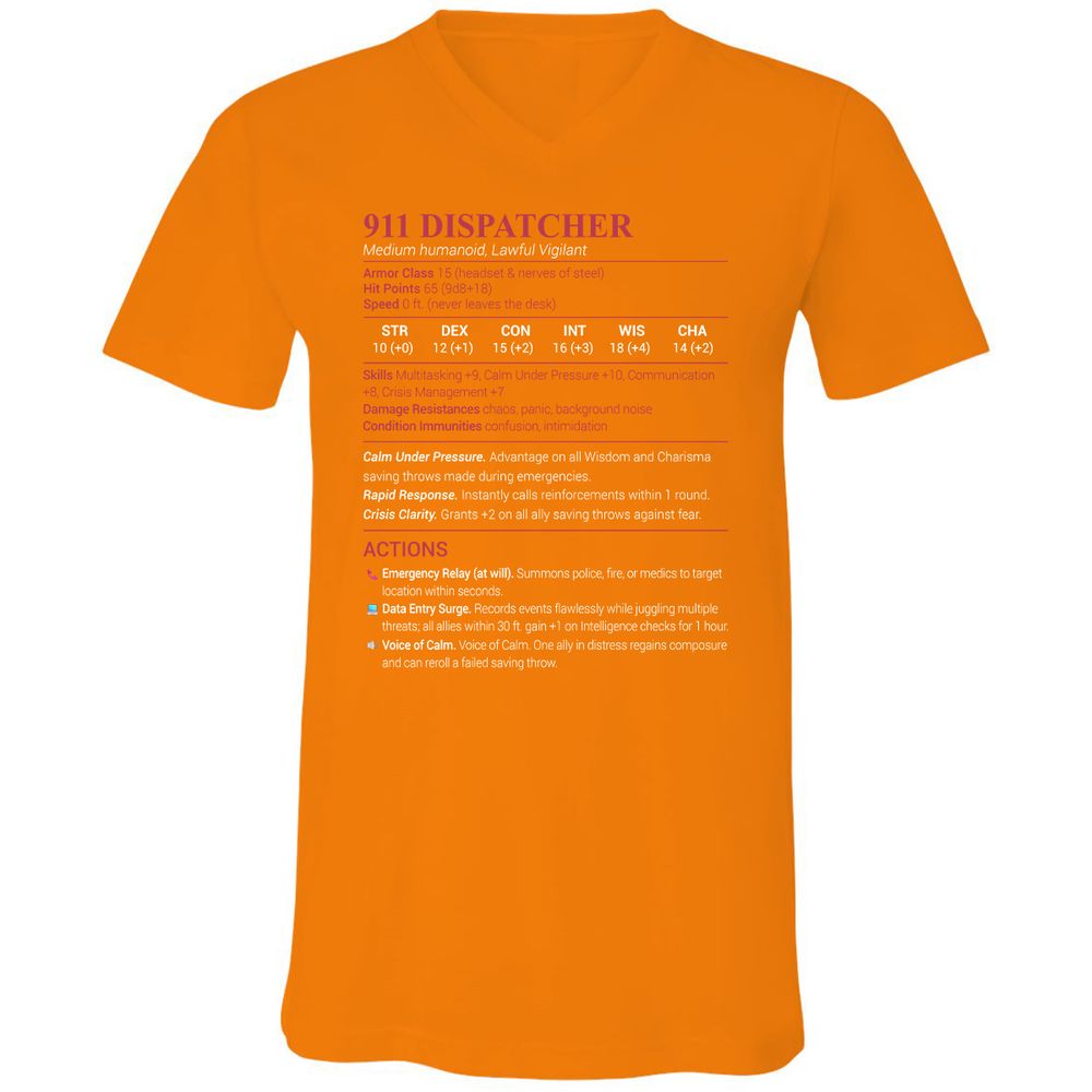 911 Dispatcher Unisex V-Neck T-Shirt - Orange - 11