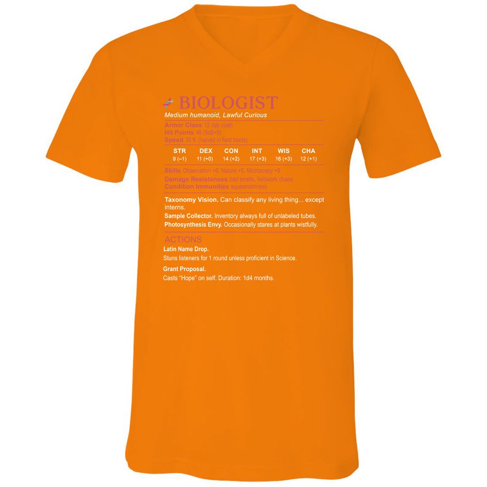 Biologist Stats Unisex V-Neck T-Shirt - Orange - 11
