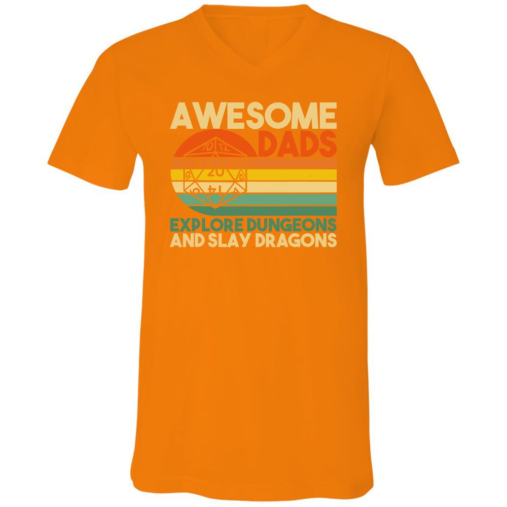 Awesome Dads Explore Dungeons Unisex V-Neck T-Shirt - Orange - 11