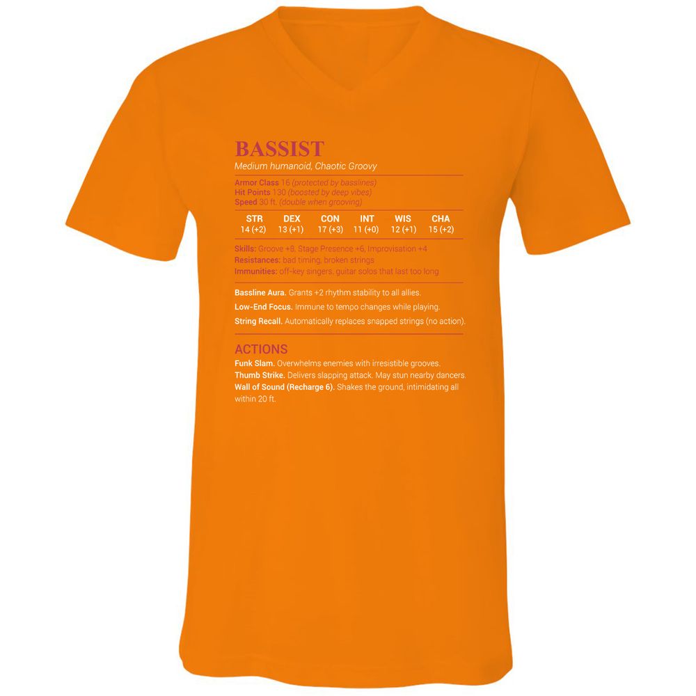 Bassist Stats Unisex V-Neck T-Shirt - Orange - 11
