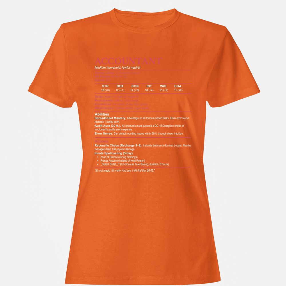 Accountant Stats Women's T-Shirt - Orange - 11