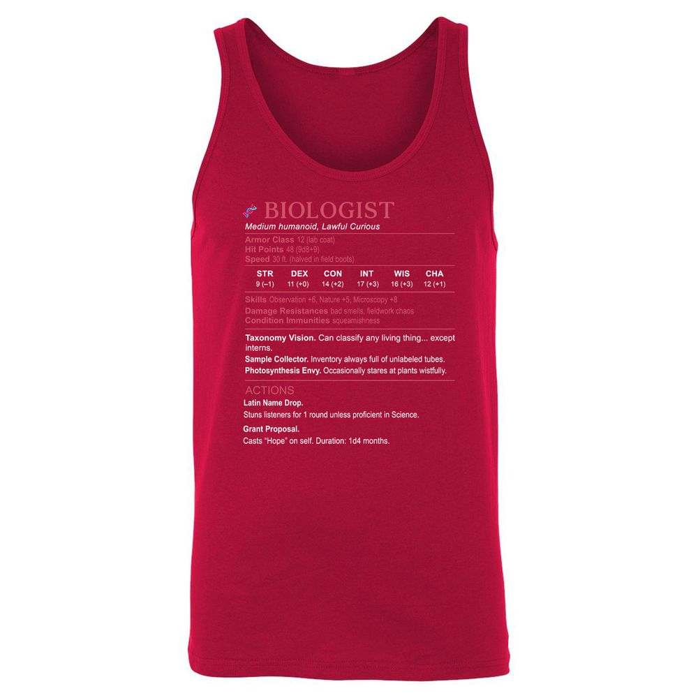 Biologist Stats Unisex Jersey Tank - Red - 11