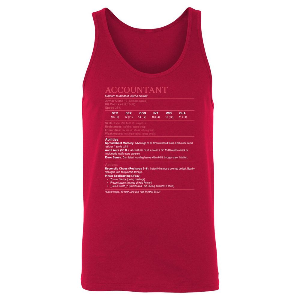 Accountant Stats Unisex Jersey Tank - Red - 11
