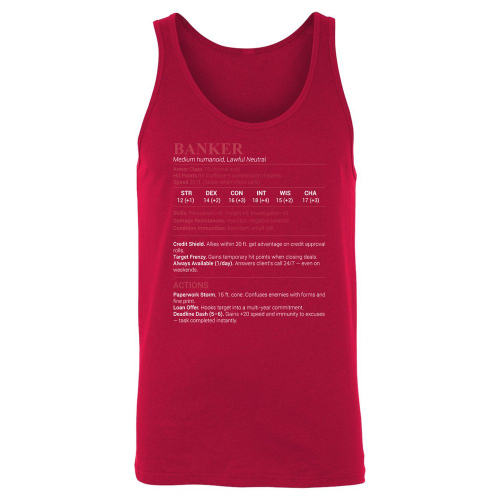Banker Stats Unisex Jersey Tank - Red - 11