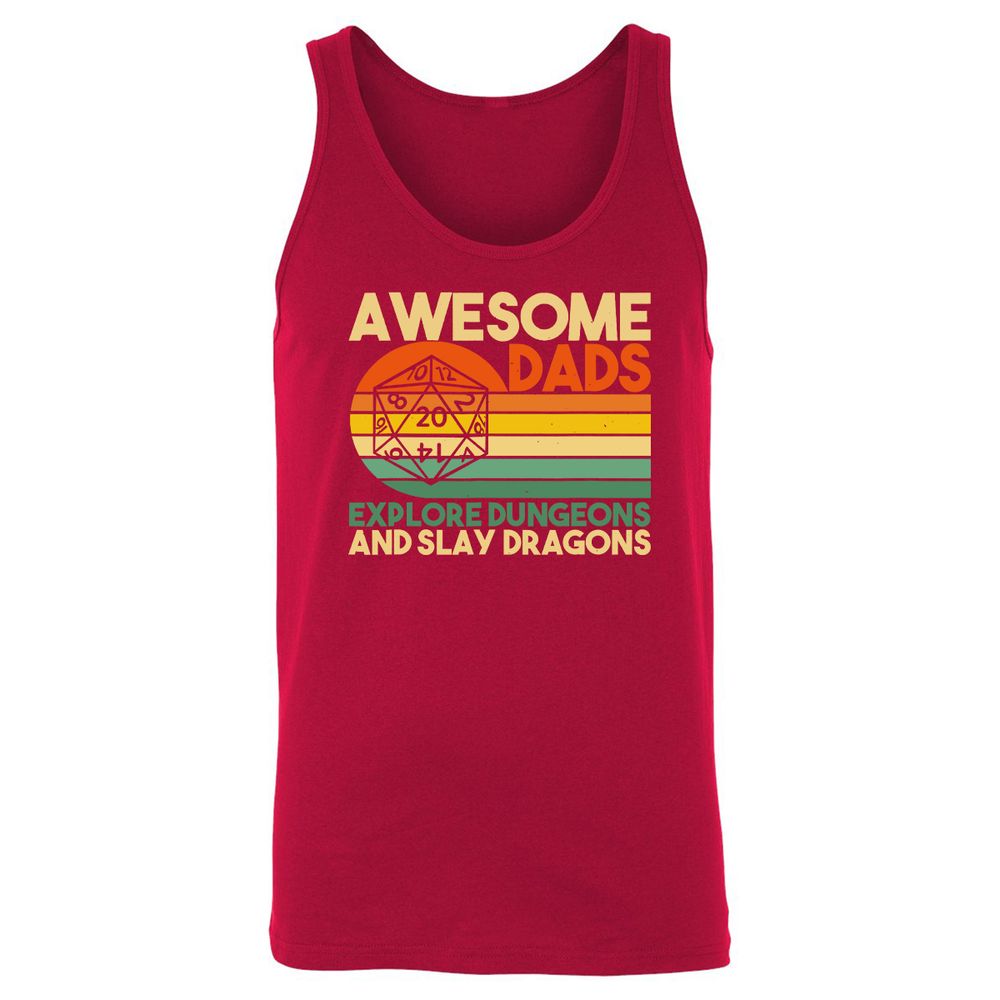 Awesome Dad Explore Dungeons Slay Dragons Unisex Jersey Tank - Red - 11