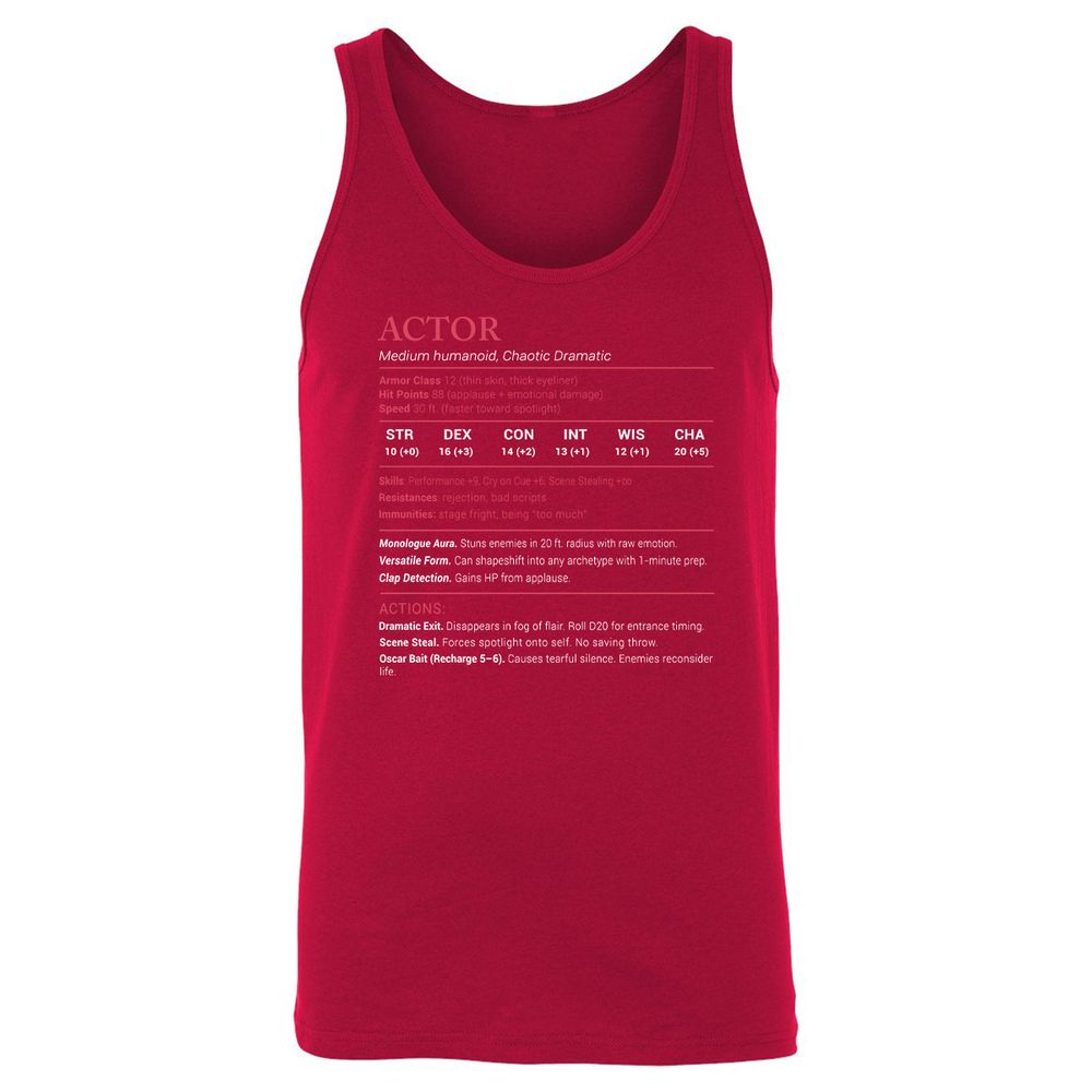 Actor Stats Unisex Jersey Tank - Red - 11