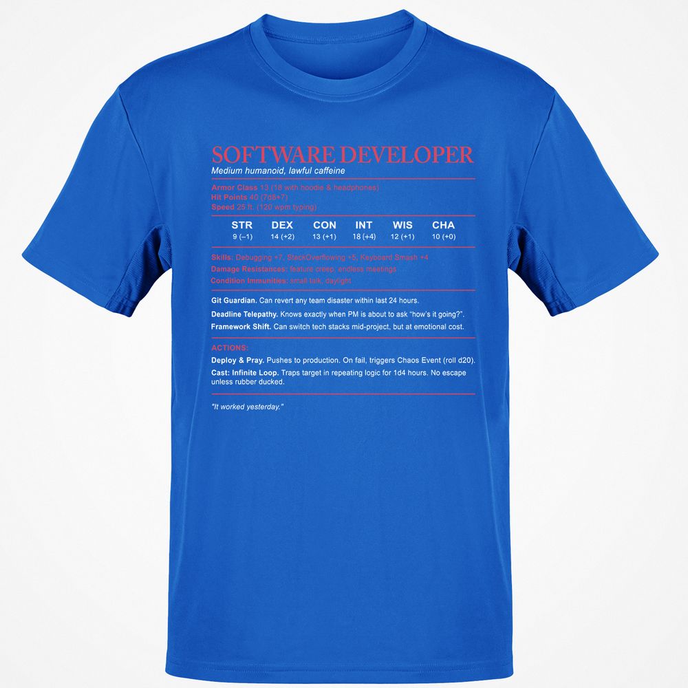 Software Developer Stats Classic Unisex T-Shirt - Royal - 11