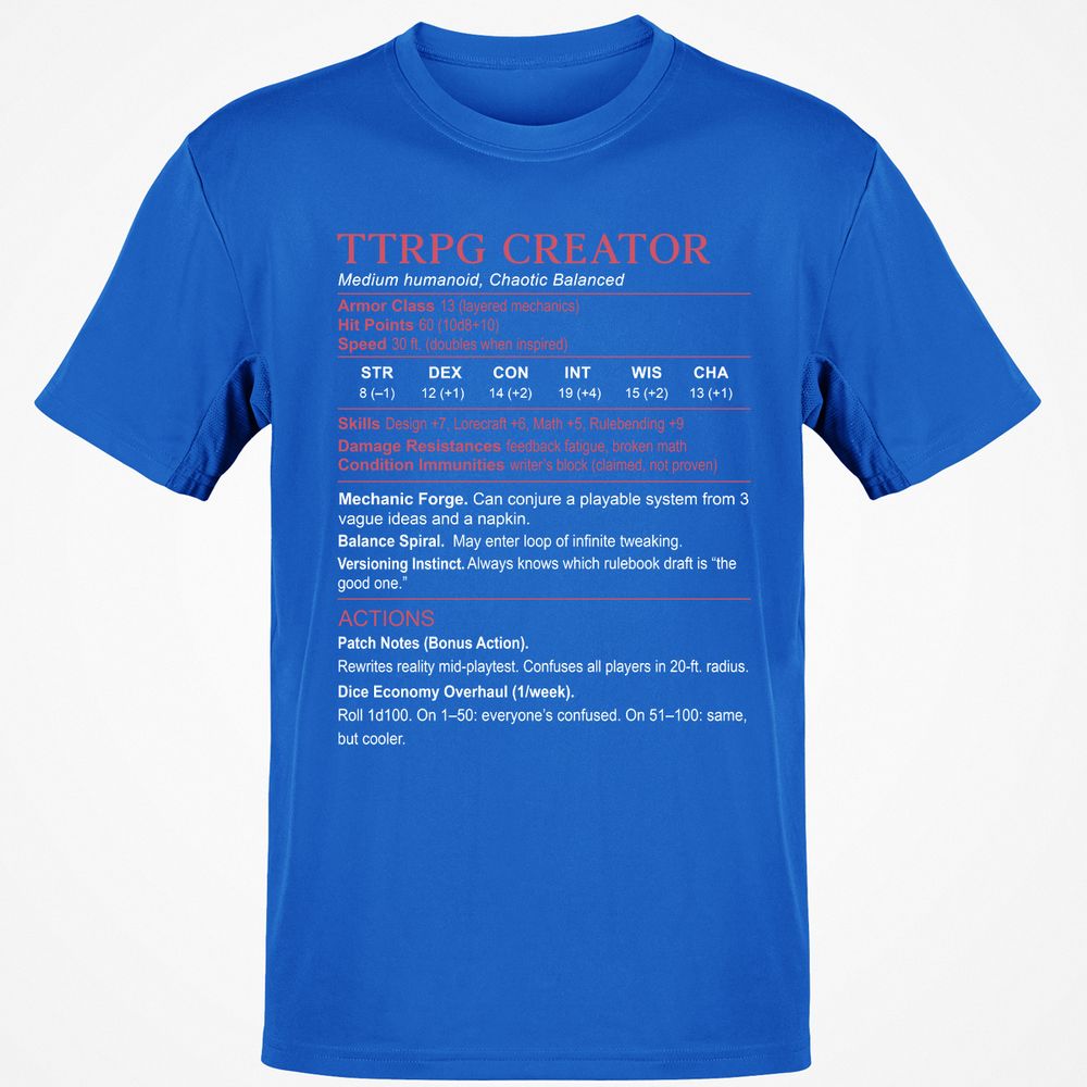 TTRPG Creator Stats Classic Unisex T-Shirt - Royal - 11