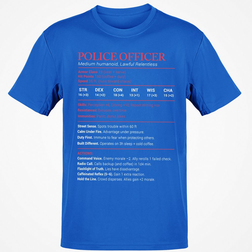 Police Officer Stats Classic Unisex T-Shirt - Royal - 11