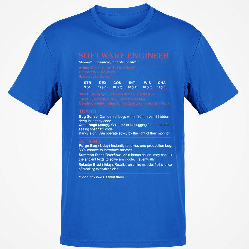 Software Engineer Stats Classic Unisex T-Shirt - Royal - 11