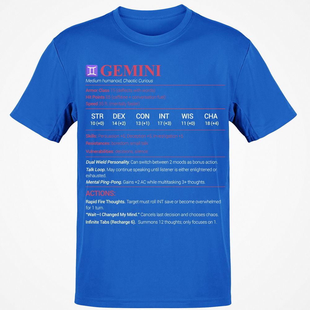Gemini Stats Classic Unisex T-Shirt - Royal - 11