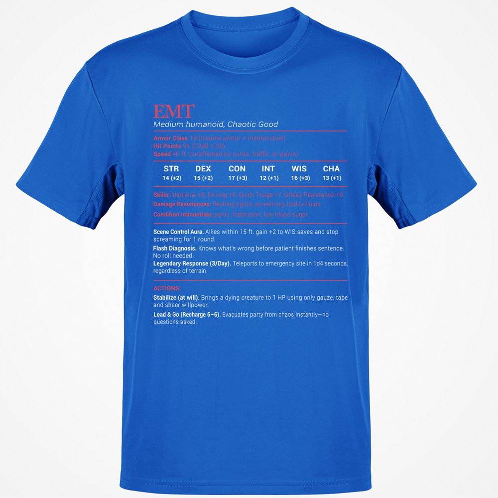EMT Stats Classic Unisex T-Shirt - Royal - 11