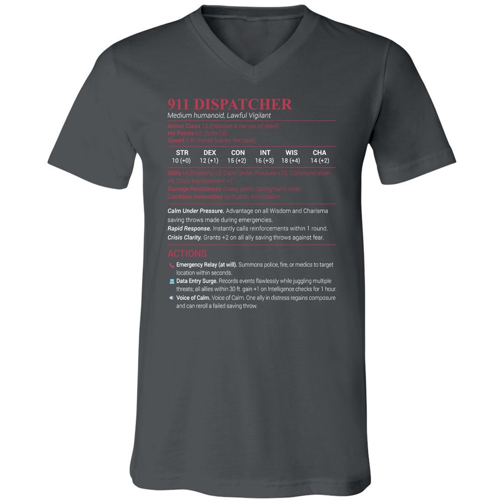 911 Dispatcher Unisex V-Neck T-Shirt - Asphalt - 12