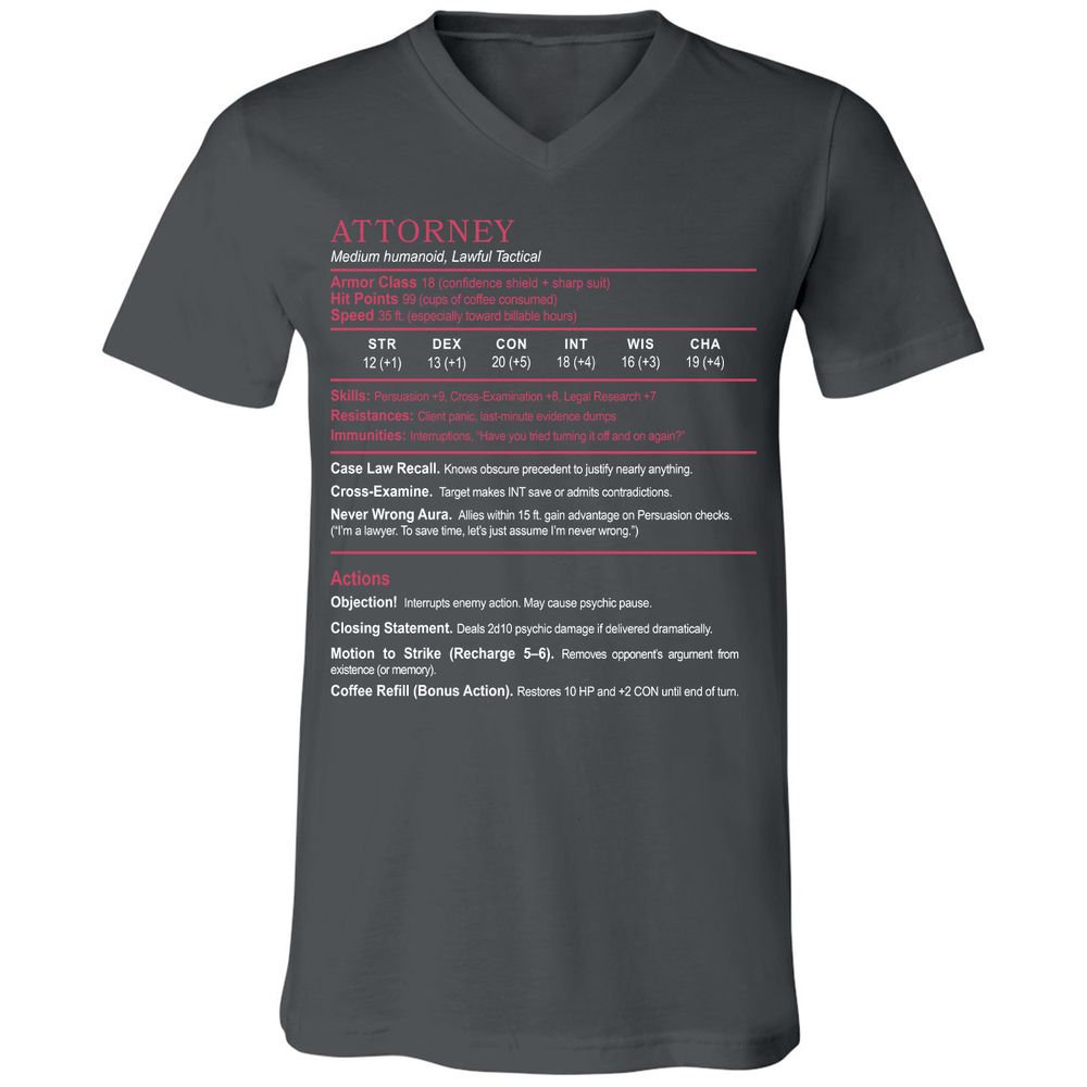 Attorney Unisex V-Neck T-Shirt - Asphalt - 12