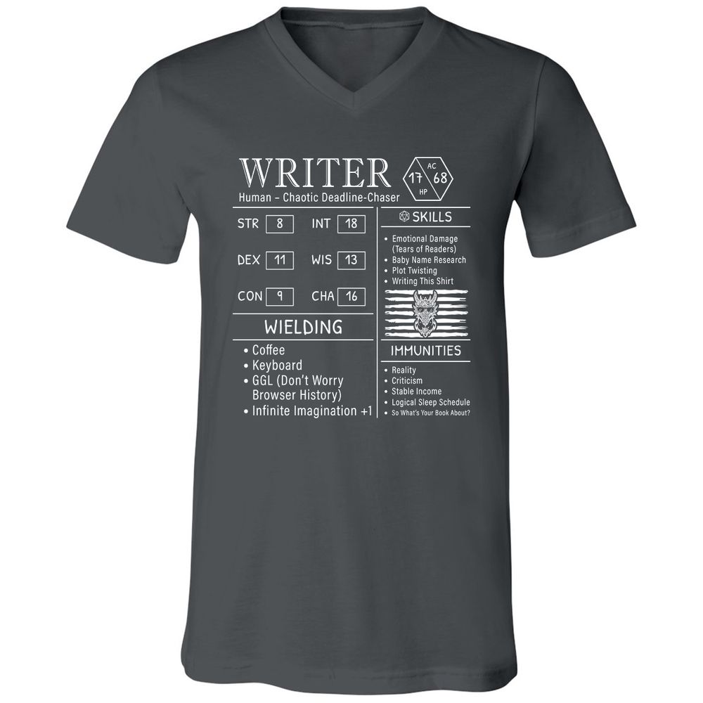 Writer Stats New Unisex V-Neck T-Shirt - Asphalt - 12