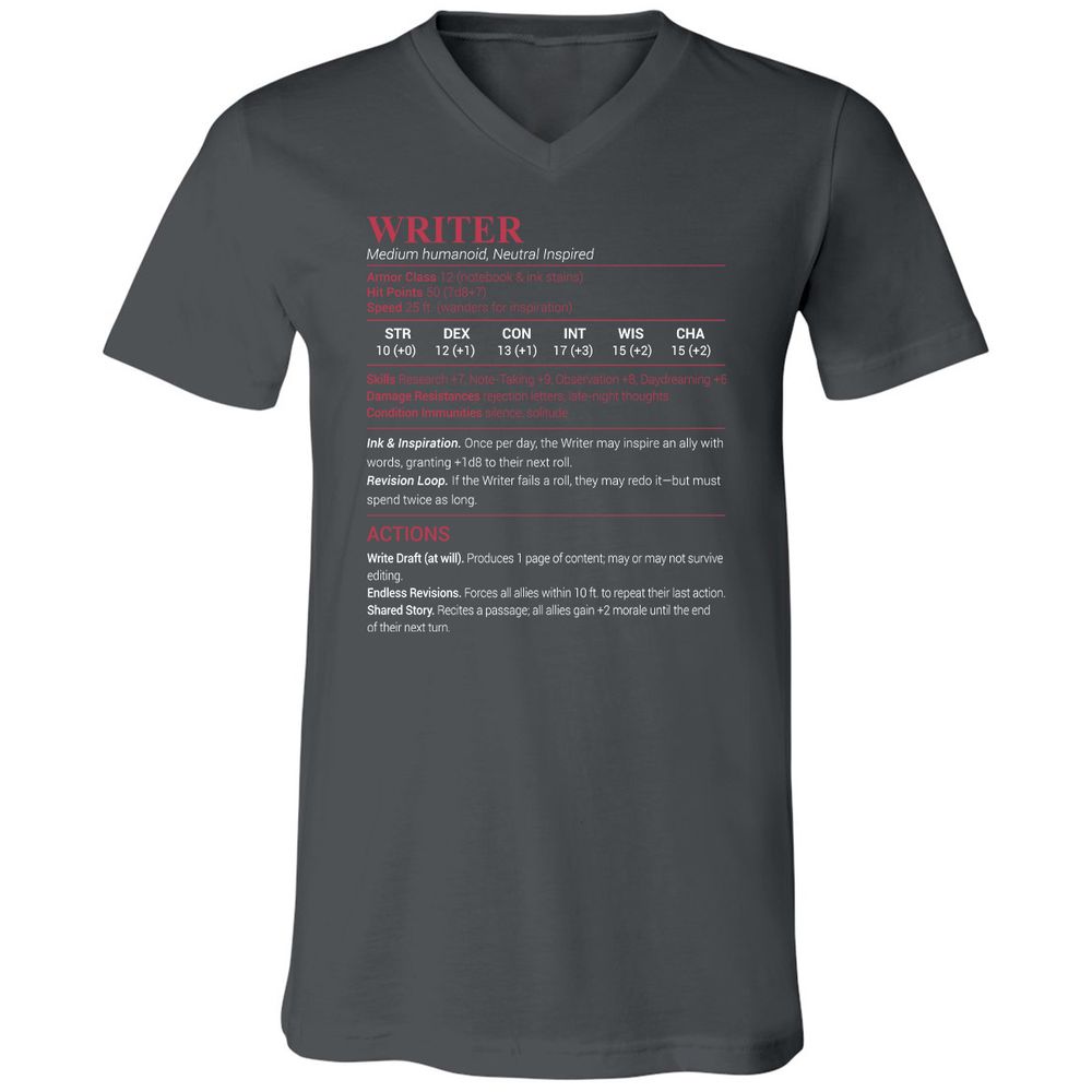 Writer Unisex V-Neck T-Shirt - Asphalt - 12
