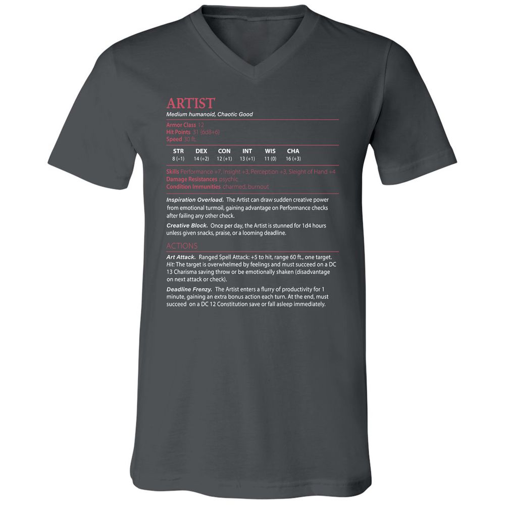Artist Stats Unisex V-Neck T-Shirt - Asphalt - 12