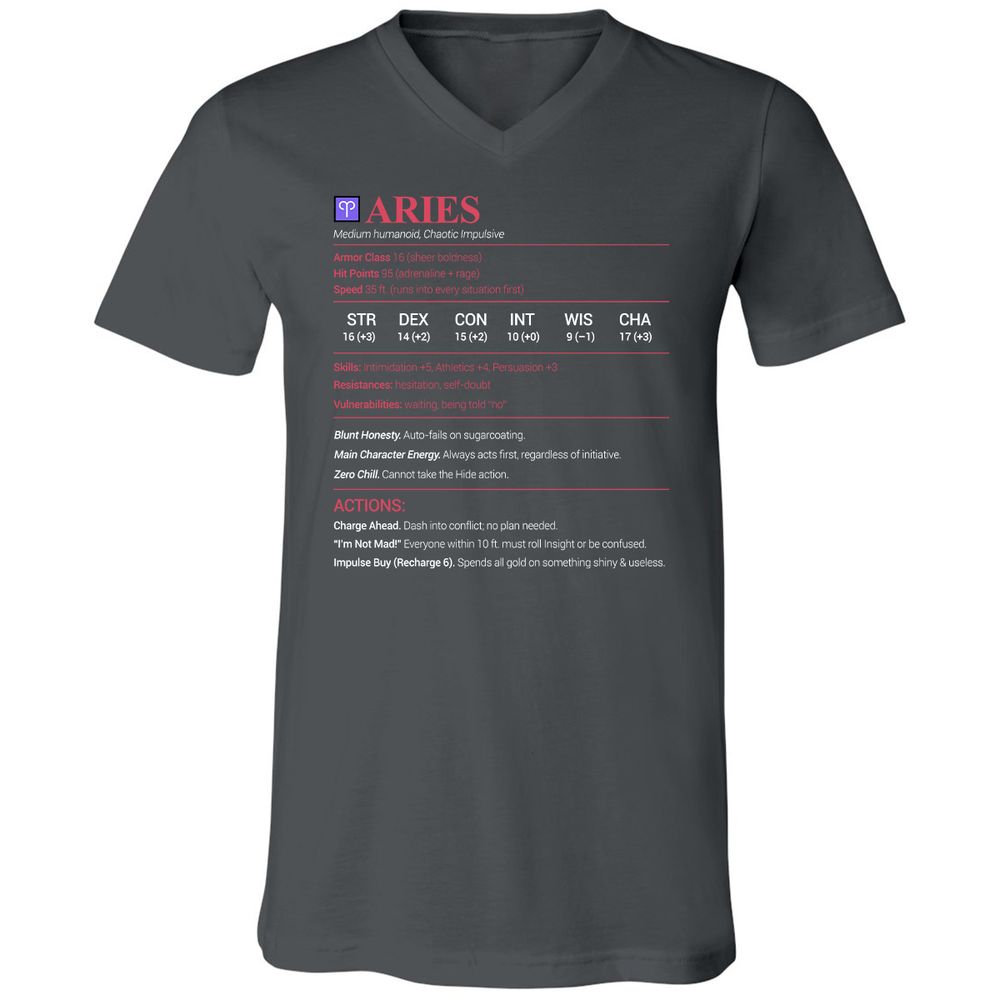 Aries Stats Unisex V-Neck T-Shirt - Asphalt - 12