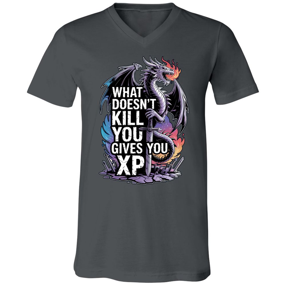 What Doesn't Kill You Dragon Unisex V-Neck T-Shirt - Asphalt - 12