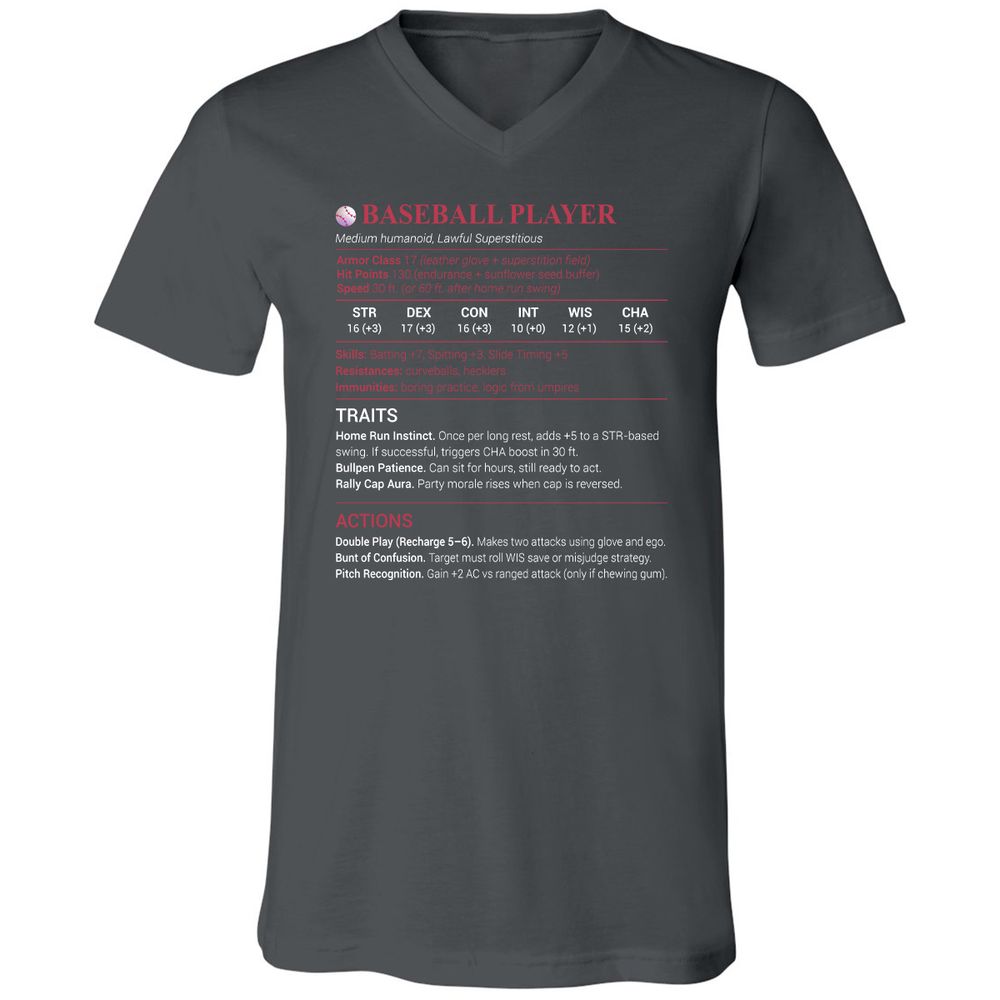 Baseball Player Unisex V-Neck T-Shirt - Asphalt - 12