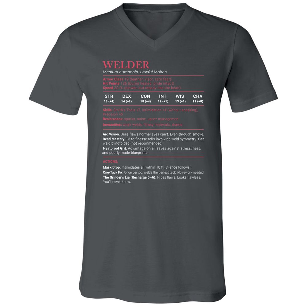 Welder Stats Unisex V-Neck T-Shirt - Asphalt - 12