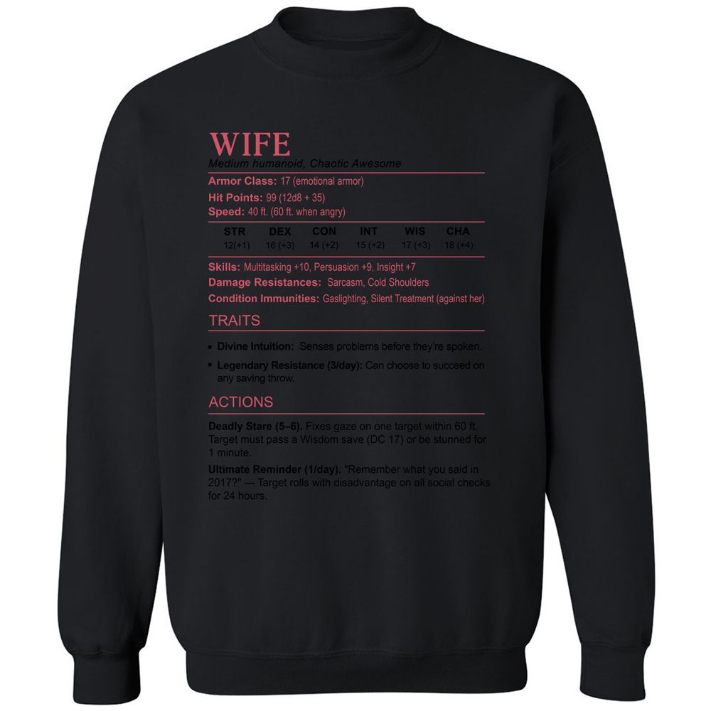 Wife Stats 2 Classic Unisex Sweatshirt - Black - 12