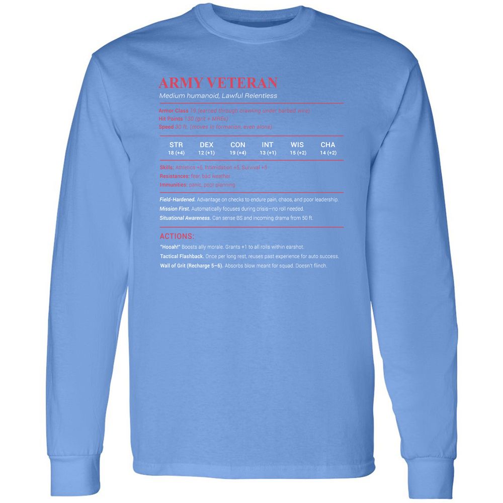 Army Veteran Long Sleeve T-Shirt - Carolina Blue - 12
