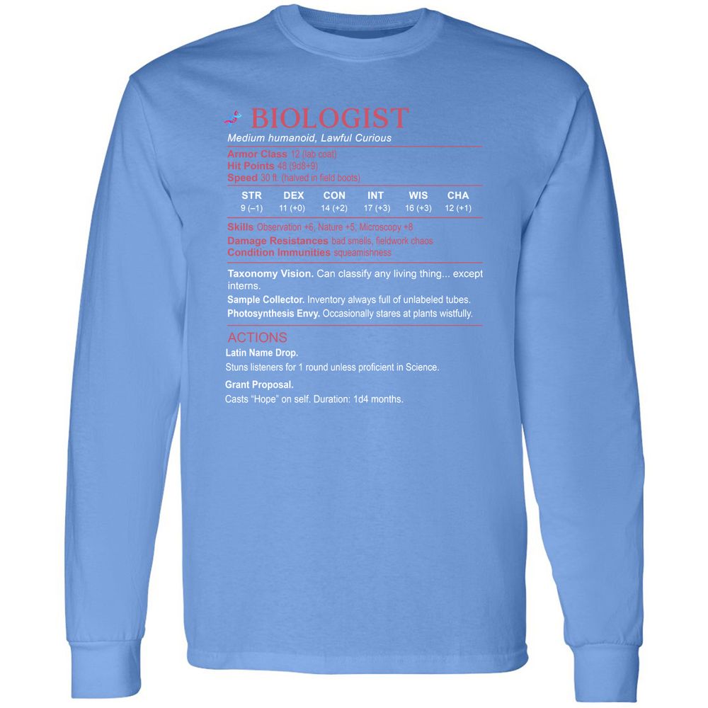 Biologist Stats Long Sleeve T-Shirt - Carolina Blue - 12