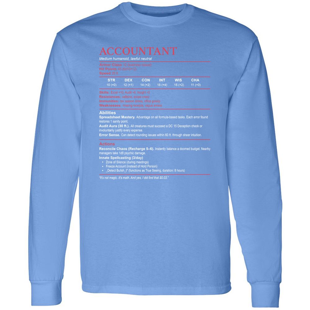 Accountant Stats Long Sleeve T-Shirt - Carolina Blue - 12
