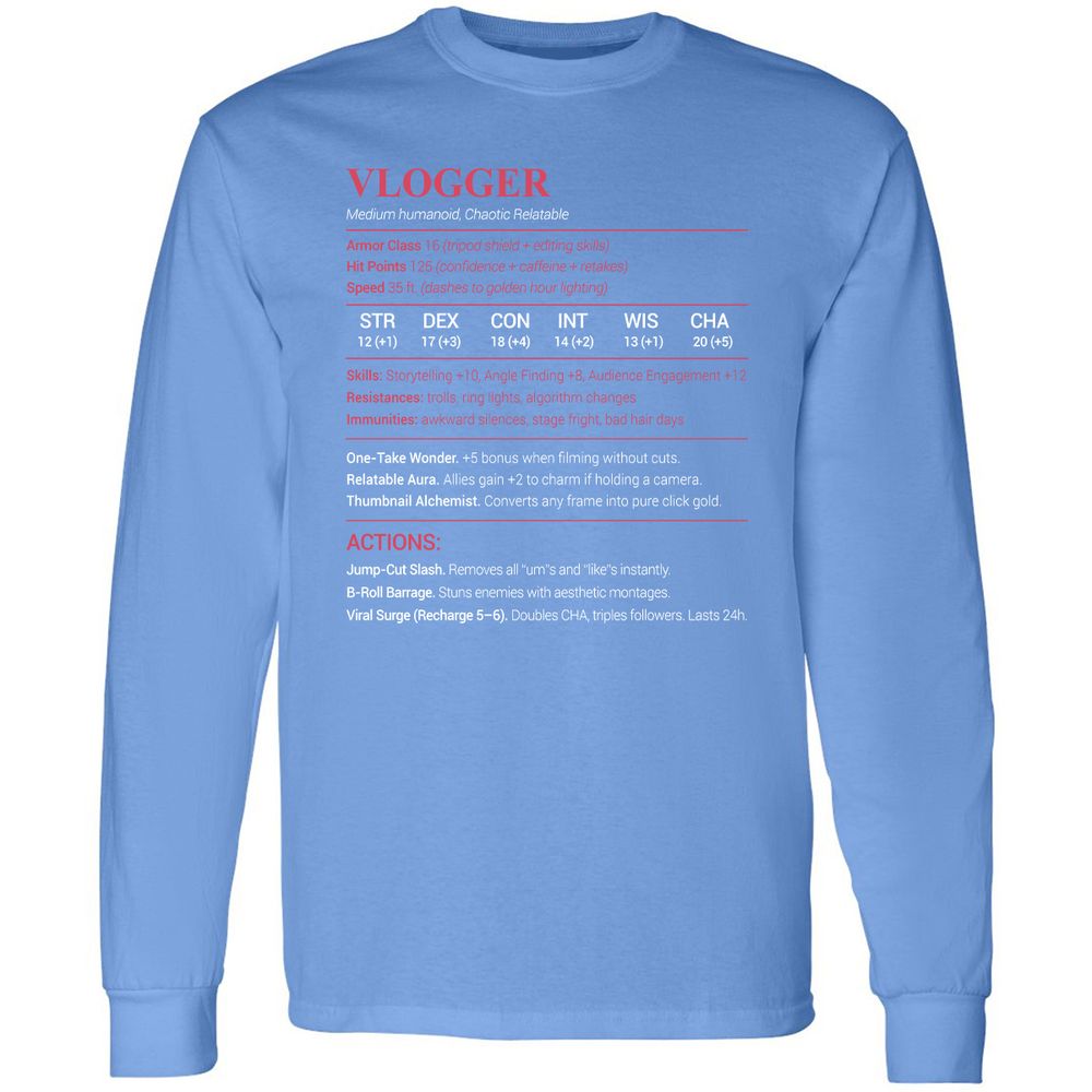 Vlogger Long Sleeve T-Shirt - Carolina Blue - 12