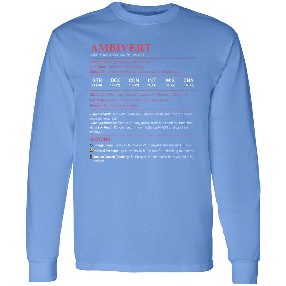 Ambivert Stats Long Sleeve T-Shirt - Carolina Blue - 12