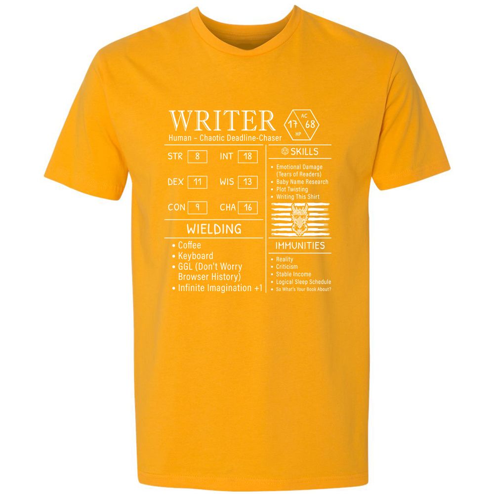 Writer Stats New Premium Unisex T-Shirt - Gold - 12