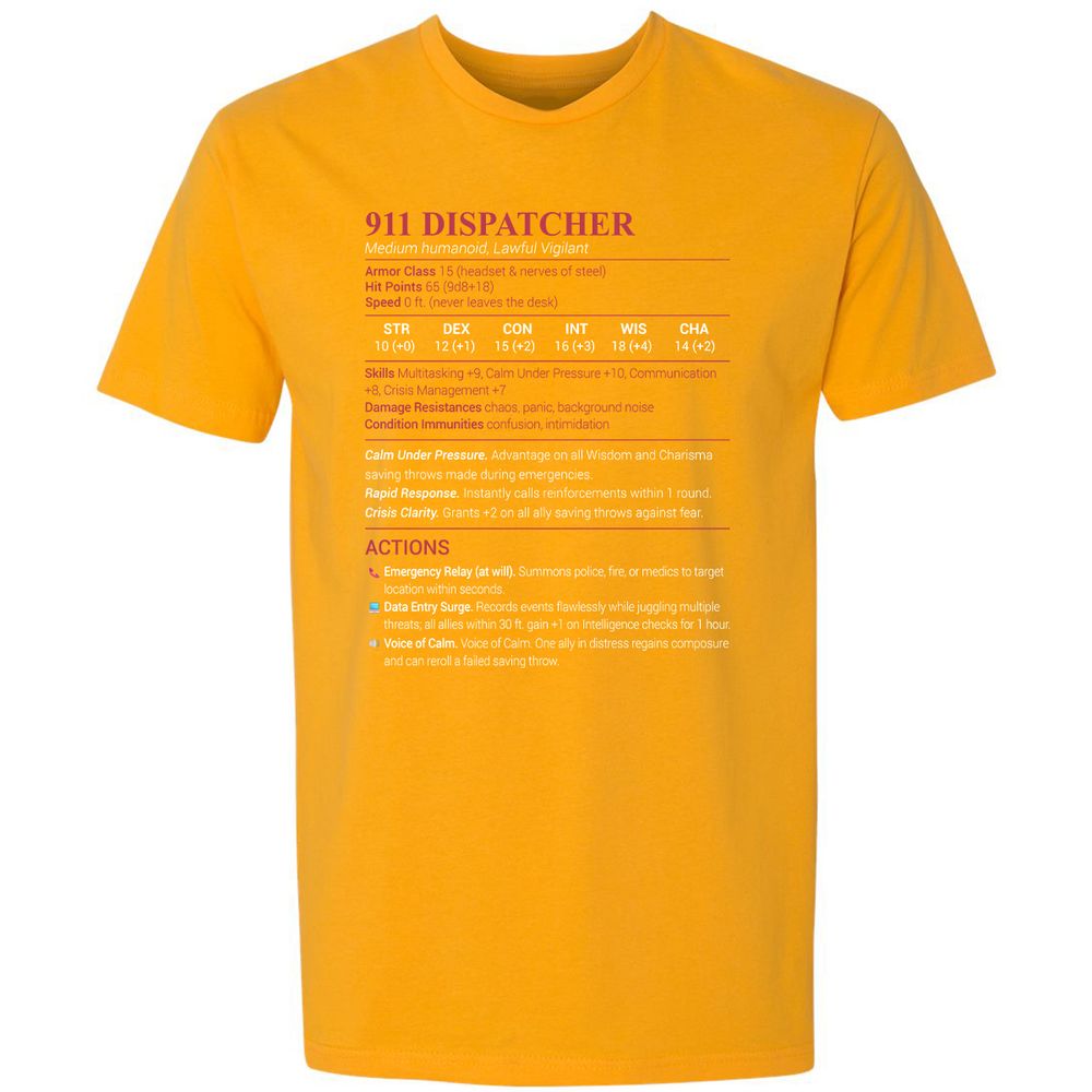 911 Dispatcher Premium Unisex T-Shirt - Gold - 12
