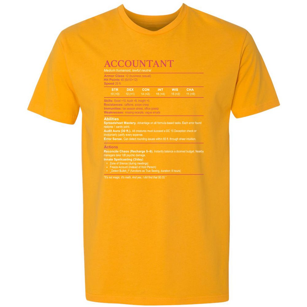 Accountant Stats Premium Unisex T-Shirt - Gold - 12