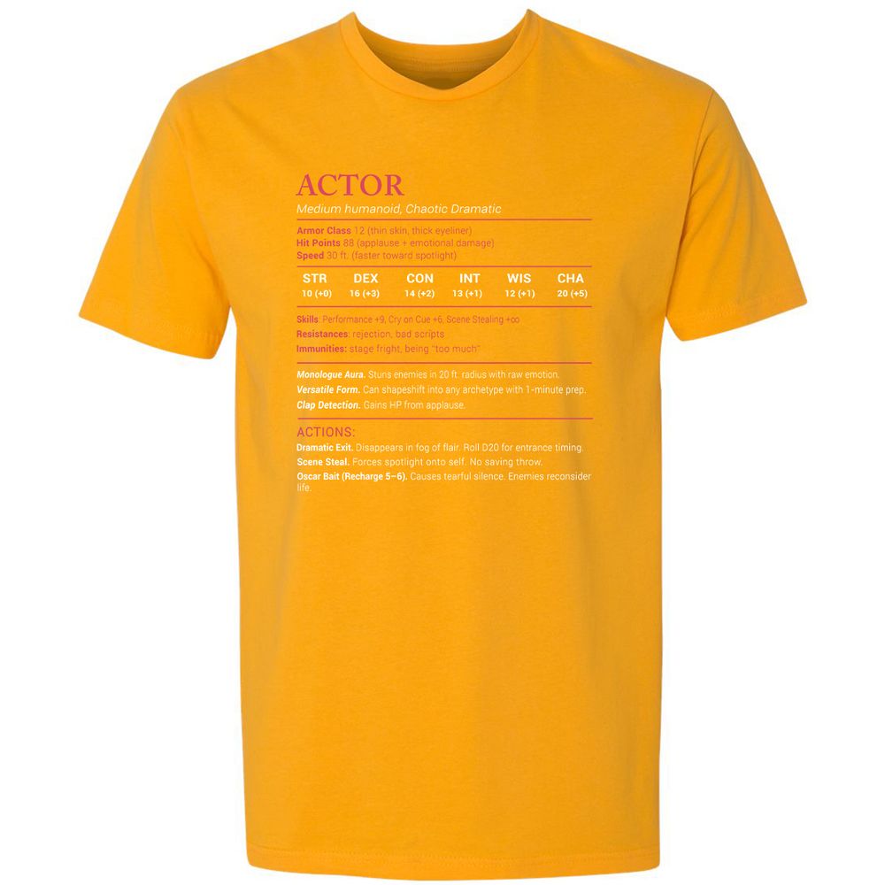 Actor Stats Premium Unisex T-Shirt - Gold - 12